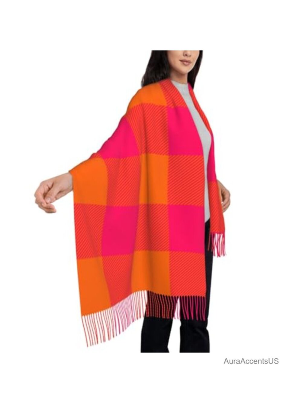 Oversized Blanket Scarf Women Faux Cashmere Feel Soft Polyester Plaid Wrap